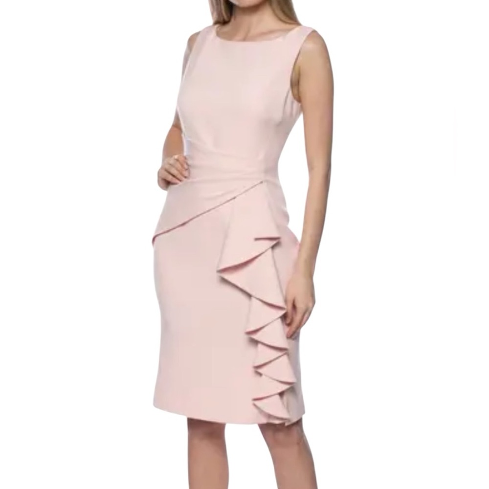 Marina Blush Pink Cascade Ruffle Cocktail Dress Size 12 NWT Wedding Guest